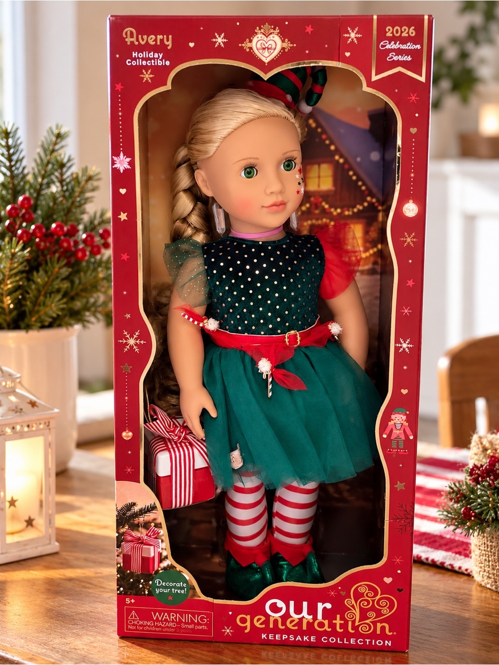 Avery Holiday Collectible Doll in Green Dress by Our Generation